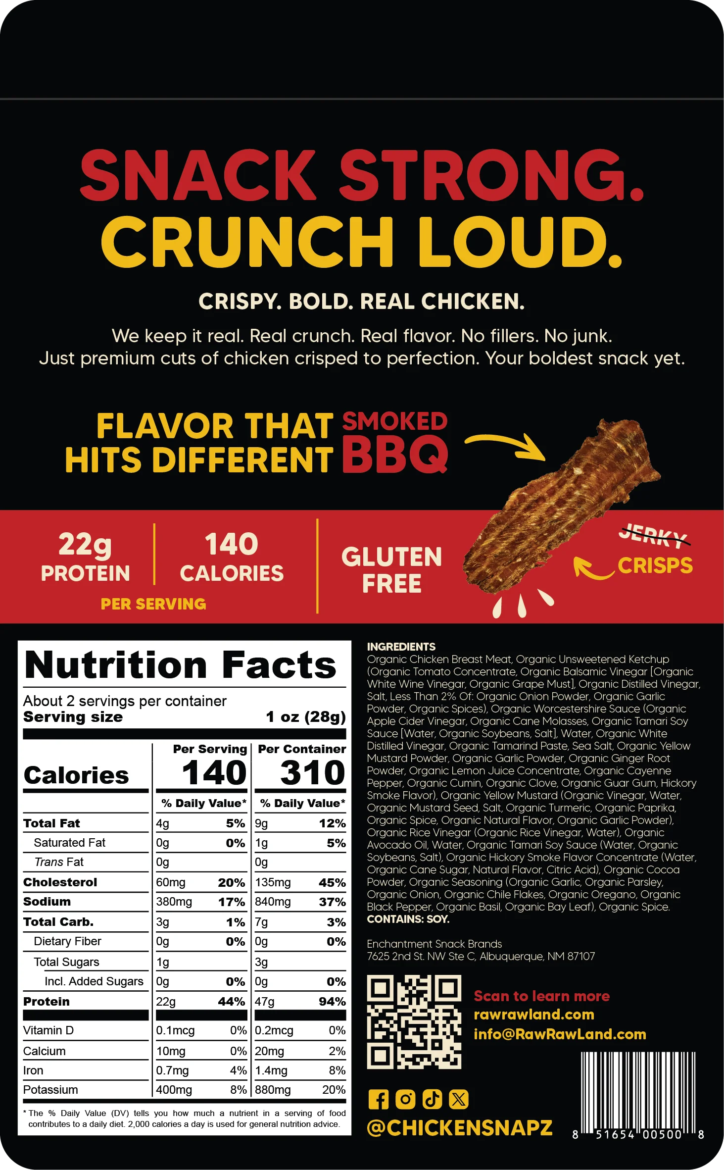 Chicken Snapz bag back - Nutrition facts
